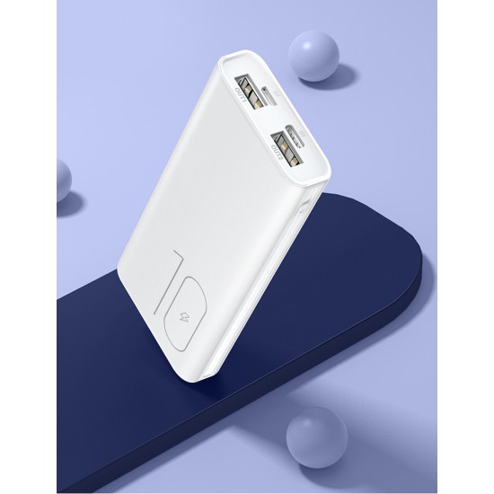 USAMS power bank PB31 10000mAh, 2x output, 2.1A, λευκό
