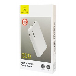 USAMS power bank PB39 5000mAh, slim, 2x output, 2A, λευκό