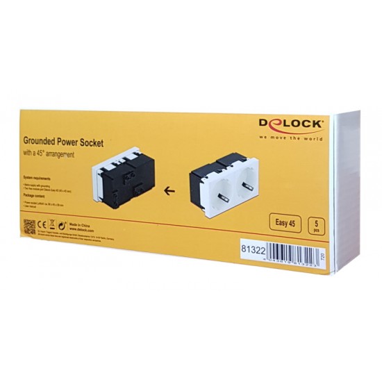 DELOCK διπλό module πρίζας ρεύματος Easy 45 81322, 45°, 45x45mm, 5τμχ