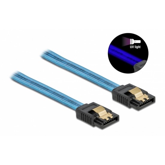 DELOCK Καλώδιο SATA III 7pin 82130, με UV επίστρωση, 0.5m, μπλε