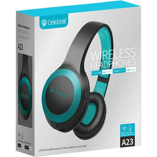 CELEBRAT headphones με μικρόφωνο A23-BL, bluetooth, 40mm, μαύρο-πράσινο
