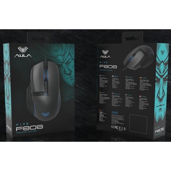 AULA ενσύρματο gaming ποντίκι Wind F808, 4200DPI, 10 πλήκτρα, RGB, μαύρο