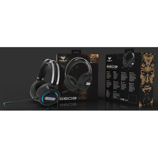AULA gaming headset Mountain S603, RGB, USB/3.5mm, 50mm, μαύρο