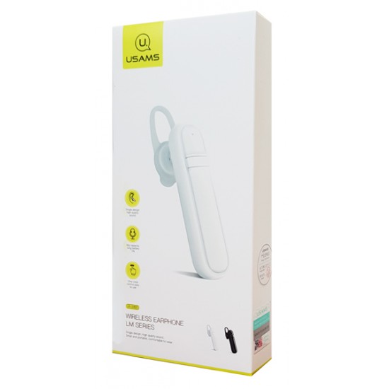 USAMS bluetooth earphone US-LM001, LM series, BT 4.2, λευκό