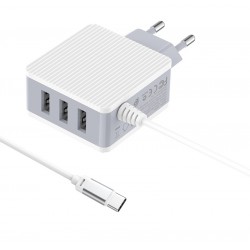 BOROFONE φορτιστής τοίχου Joyful BA42A με καλώδιο Type-C, 3x USB, λευκός