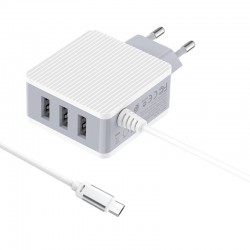 BOROFONE φορτιστής τοίχου Joyful BA42A με καλώδιο Micro, 3x USB, λευκός