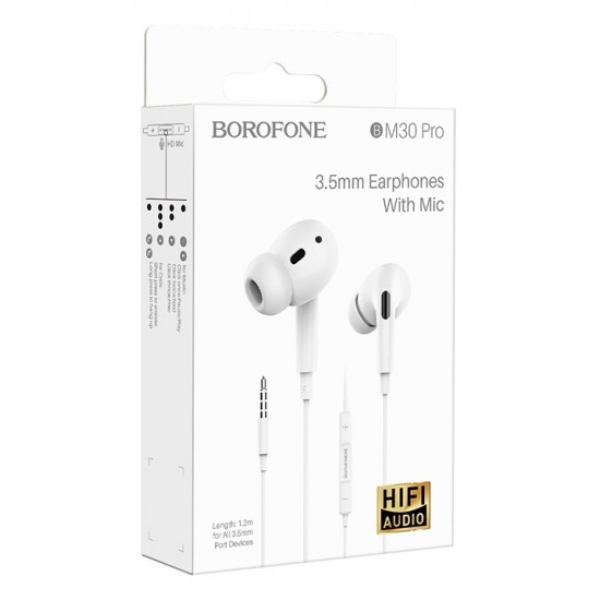 BOROFONE earphones με μικρόφωνο BM30 Pro, 3.5mm, 1.2m, λευκά