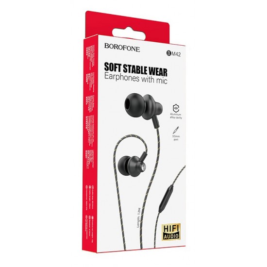 BOROFONE earphones με μικρόφωνο BM42, 3.5mm, 1.2m, μαύρα