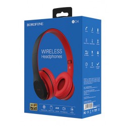BOROFONE headphones με μικρόφωνο BO4, bluetooth, 3.5mm, κόκκινα