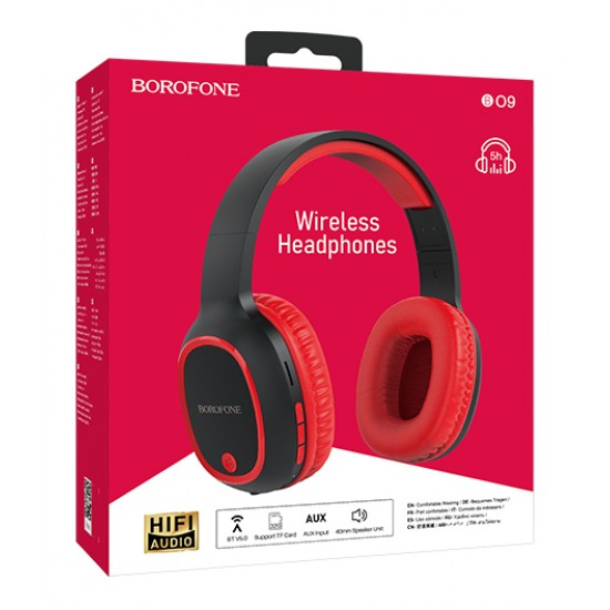 BOROFONE headphones με μικρόφωνο BO9, bluetooth, 3.5mm, κόκκινα