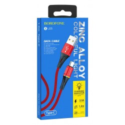 BOROFONE καλώδιο USB σε Type-C BU25, LED, 3A, 1.2m, κόκκινο