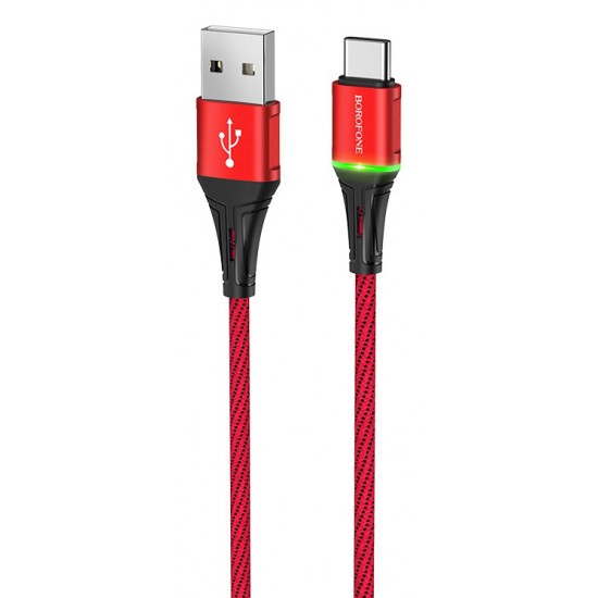 BOROFONE καλώδιο USB σε Type-C BU25, LED, 3A, 1.2m, κόκκινο