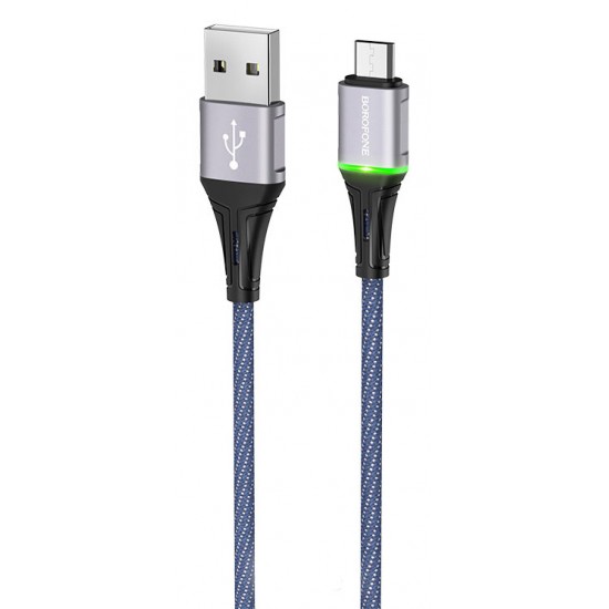 BOROFONE καλώδιο USB σε USB Micro BU25, LED, 2.4A, 1.2m, μπλε