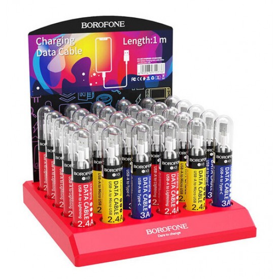 BOROFONE stand καλωδίων USB, Micro, Type-C & Lightning, 1m, 30τμχ, λευκό
