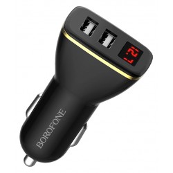BOROFONE φορτιστής αυτοκινήτου BZ11 με οθόνη, 2x USB, 2.1Α, μαύρος