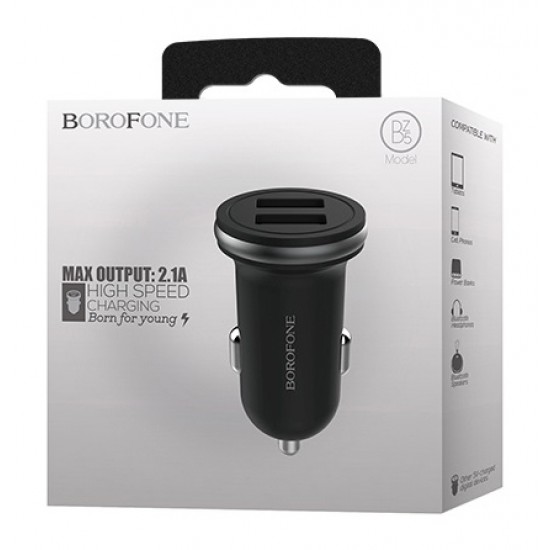BOROFONE φορτιστής αυτοκινήτου BZ5, 2x USB, 2.1Α 12W, μαύρος