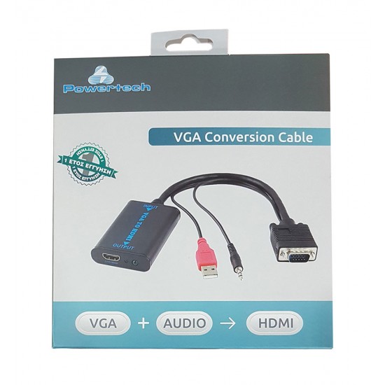 POWERTECH Μετατροπέας VGA-USB-3.5mm jack σε HDMI 1.4V, MS9288, 0.2m