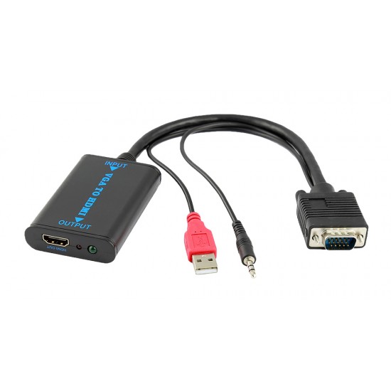 POWERTECH Μετατροπέας VGA-USB-3.5mm jack σε HDMI 1.4V, MS9288, 0.2m