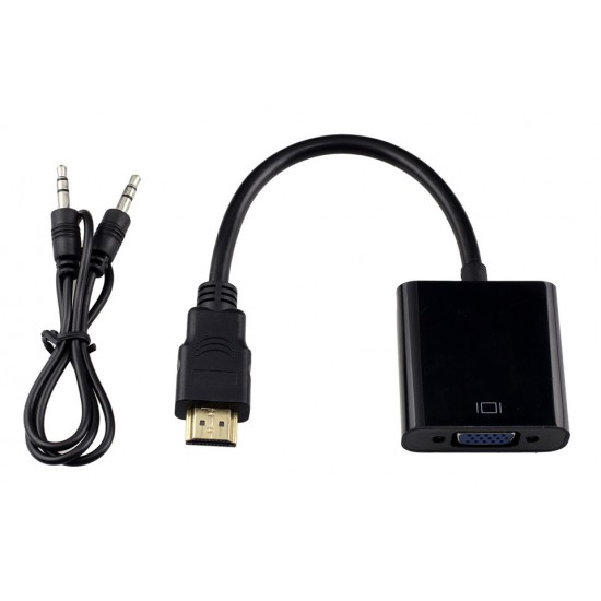 POWERTECH μετατροπέας HDMI σε VGA CAB-H071, με audio jack, μαύρο, 0.20m