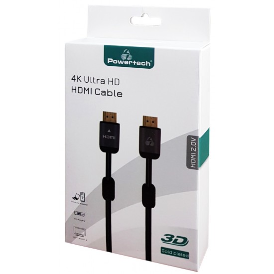 POWERTECH καλώδιο HDMI 2.0 CAB-H097 prime, 4k 3D, Copper, μαύρο, 3m