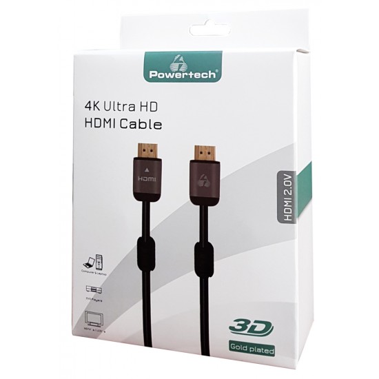 POWERTECH καλώδιο HDMI 2.0 CAB-H098 prime, 4k 3D, Copper, μαύρο, 5m