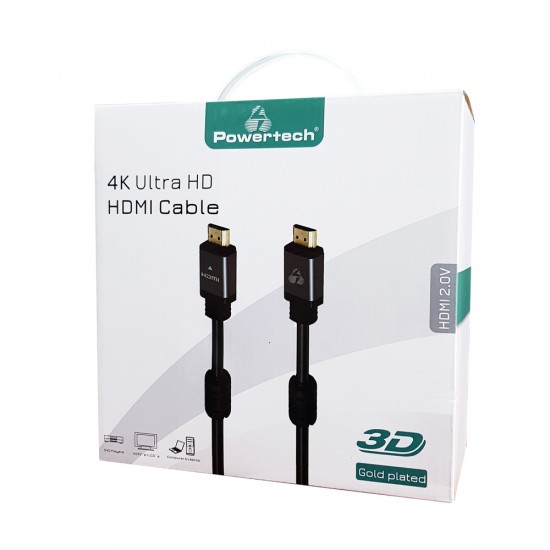 POWERTECH καλώδιο HDMI 2.0 CAB-H100 prime, 4K 3D, copper, μαύρο, 10m