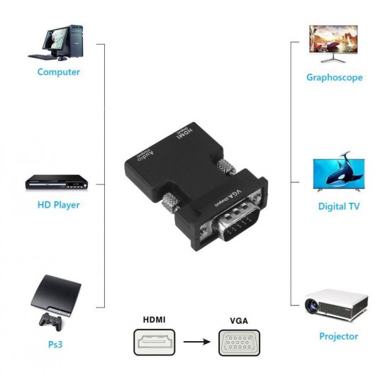 POWERTECH converter HDMI (F) σε VGA (M) CAB-H120 με audio, μαύρο
