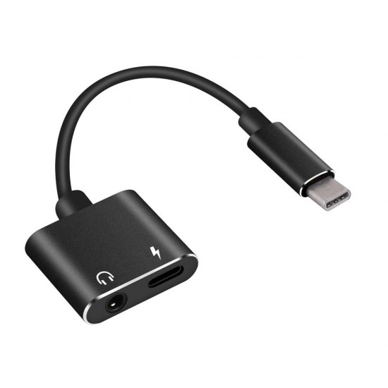 POWERTECH Converter USB Type-C σε 3.5mm & θηλυκό USB Type-C, μαύρο