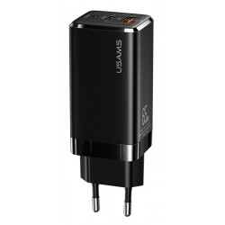 USAMS φορτιστής τοίχου US-CC110, USB & 2x USB Type-C, 65W 3A, μαύρος