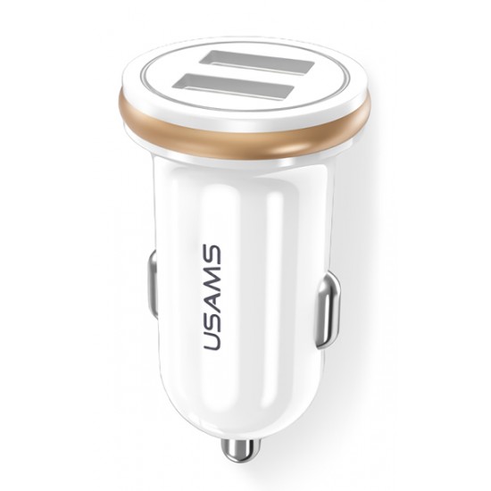 USAMS φορτιστής αυτοκινήτου C4, 2x USB, 4.8A, μεταλλικός, λευκός