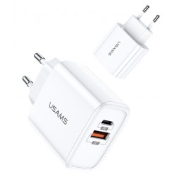 USAMS φορτιστής τοίχου T15, 1x USB 1x type-C, PD3.0 QC4.0 18W 3A, λευκός