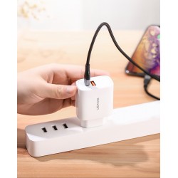 USAMS φορτιστής τοίχου T15, 1x USB 1x type-C, PD3.0 QC4.0 18W 3A, λευκός