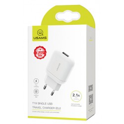 USAMS φορτιστής τοίχου T19, 1x USB, 2.1A, λευκός