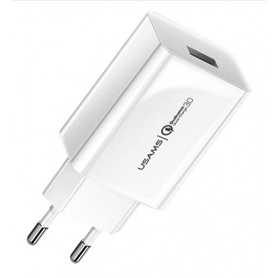 USAMS φορτιστής τοίχου T22, 1x USB, QC3.0 18W 3A, λευκός