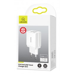 USAMS φορτιστής τοίχου T24 US-CC090, 2x USB, 2.1A, λευκός
