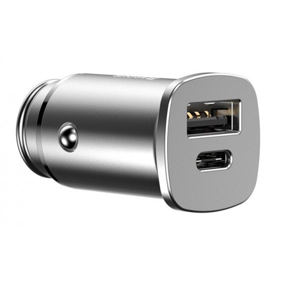 BASEUS φορτιστής αυτοκινήτου CCALL-AS01, 2x USB, 5A 30W, ασημί