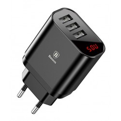 BASEUS φορτιστής τοίχου CCALL-BH01, 3x USB, 3.4A, με οθόνη, μαύρο