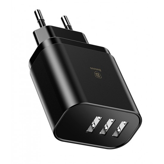 BASEUS φορτιστής τοίχου CCALL-BH01, 3x USB, 3.4A, με οθόνη, μαύρο