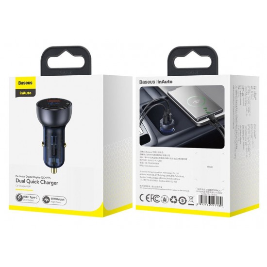 BASEUS φορτιστής αυτοκινήτου CCKX-C0G, USB & type-C, 5A 65W, μαύρος