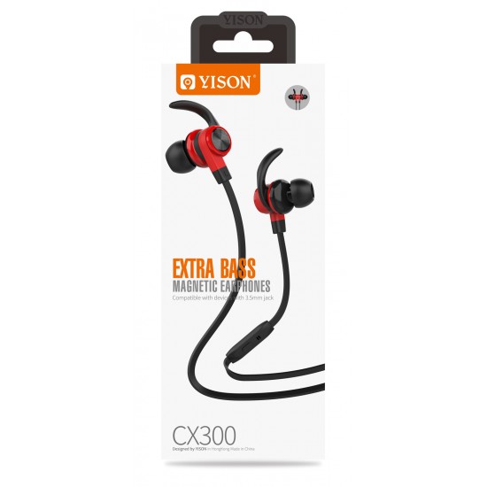 YISON Earphones με μικρόφωνο CX300, on/off, 1.2m, με μαγνήτη, κόκκινα