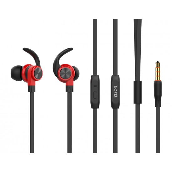 YISON Earphones με μικρόφωνο CX300, on/off, 1.2m, με μαγνήτη, κόκκινα