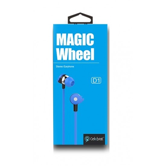 CELEBRAT Earphones με μικρόφωνο D1, on/off, 10mm, 1.2m flat, μπλε