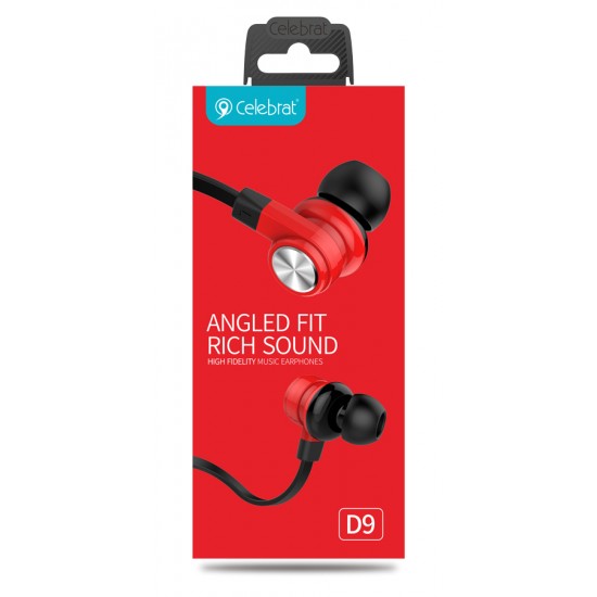 CELEBRAT earphones με μικρόφωνο D9, 10mm, 1.2m, κόκκινα