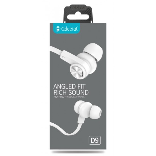 CELEBRAT earphones με μικρόφωνο D9, 10mm, 1.2m, λευκά
