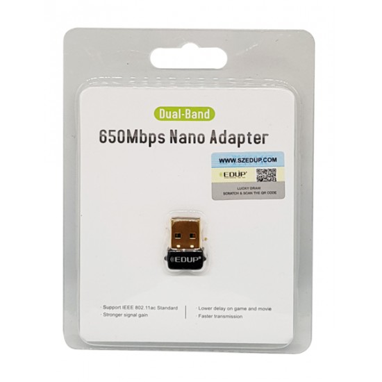 EDUP Wireless USB nano adapter EP-AC1651, 650Mbps, 2.4/5GHz, RTL8811CU