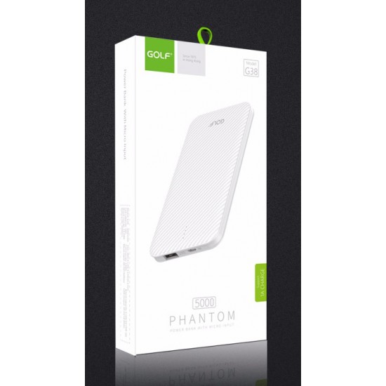 GOLF Power bank Phantom G38-WH 5000mAh, 1x USB, Micro input, 1A, λευκό