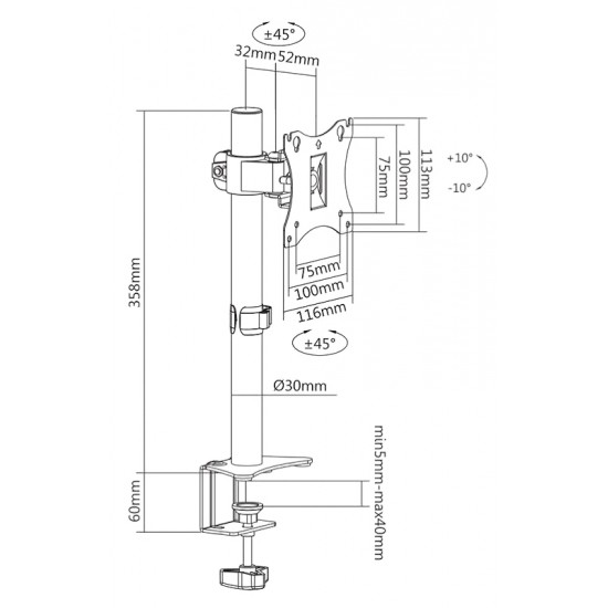 BRATECK Βάση γραφείου LDT24-C01 για οθόνη 17" - 27", 7kg