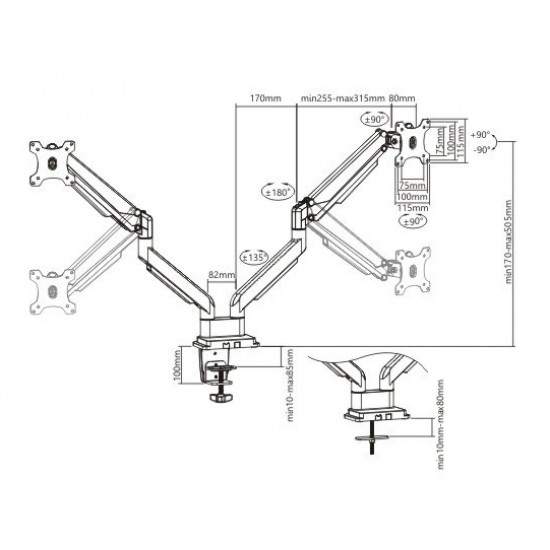 BRATECK Βάση γραφείου LDT24-C024 για 2 οθόνες 17" - 27", 2x  7kg