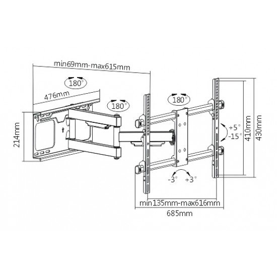 BRATECK επιτοίχια βάση βαρέως τύπου LPA49-463D για monitor 37-70", 60kg
