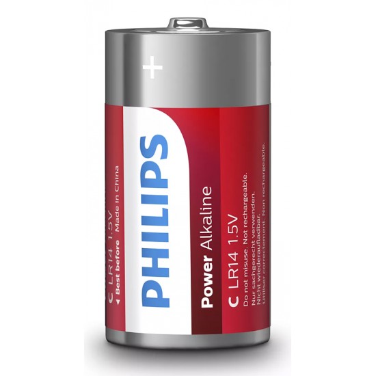 PHILIPS Power αλκαλικές μπαταρίες LR14P2B/05, Baby C LR14 1.5V, 2τμχ